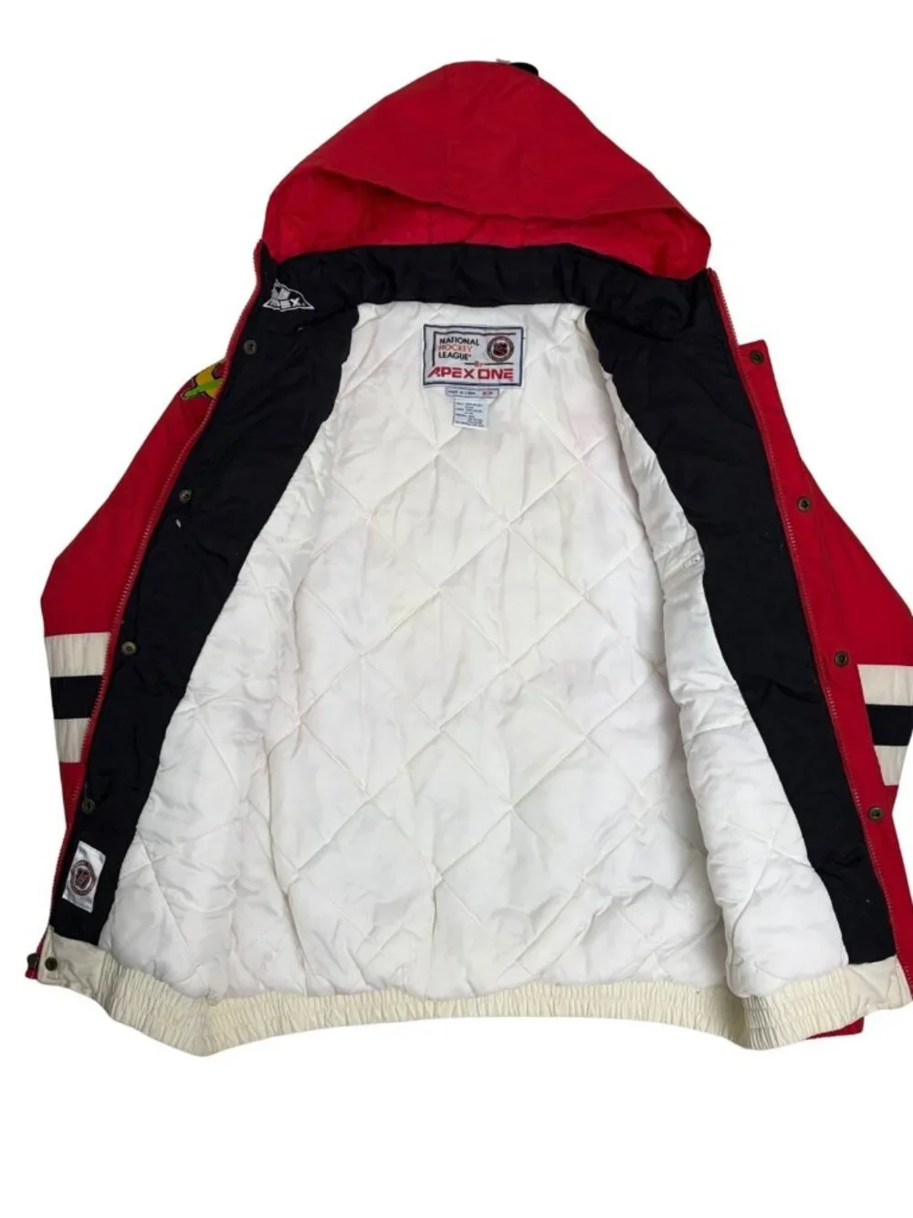 Vintage 90s APEX ONE Chicago Blackhawks Jacket Winter Parka Puffer Coat Mens M